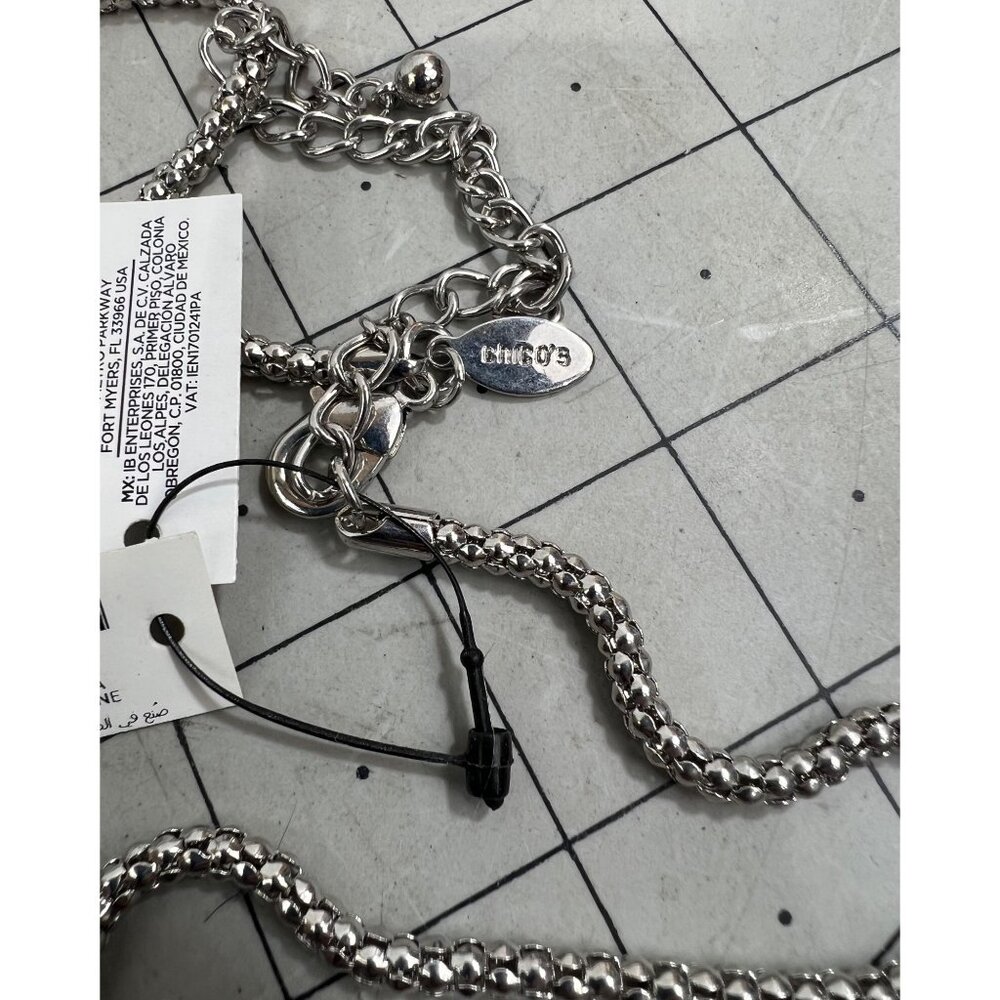 Chico's Silver-Tone Crystal Drop Lariat Necklace Adjustable Lobster Clasp NEW - Picture 5 of 7